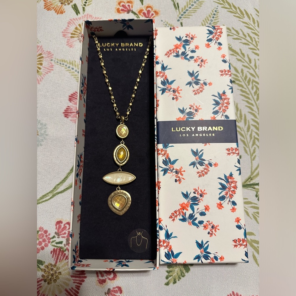 Lucky Brand gold tone mixed medium medallion statement necklace NWT